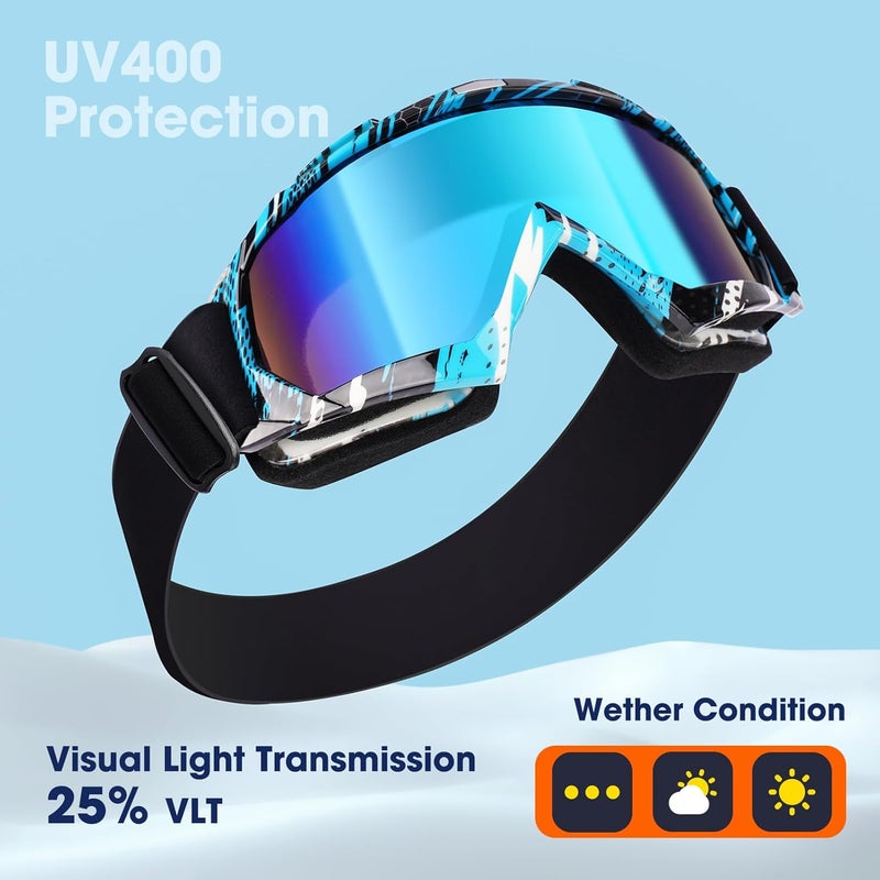 Braylin Adult Ski Goggles, 2-Pack Snowboard Goggles for Youth, Teens, Men & Women, Wide View Snowmobile Goggles - Image 3